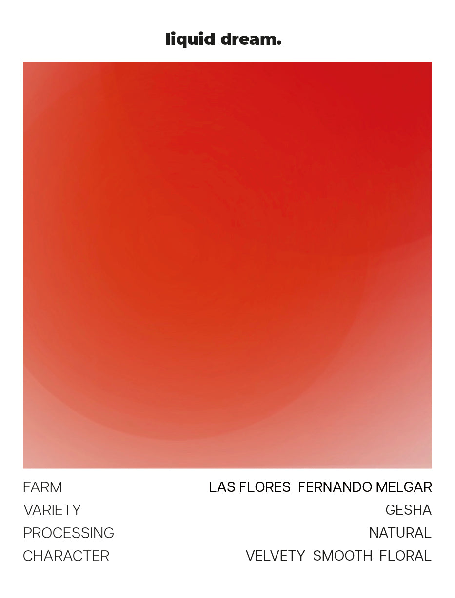 Abstract red gradient artwork for Liquid Dream specialty coffee, Gesha from Panama, natural processed, with velvety smooth floral character